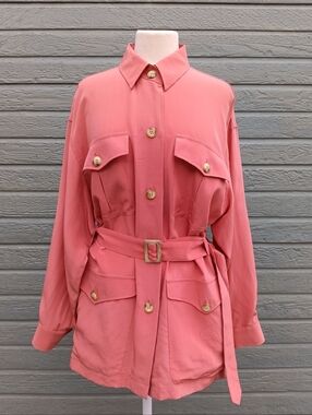 Liz Claiborne 100% Silk Coral Utility Belted Jacket